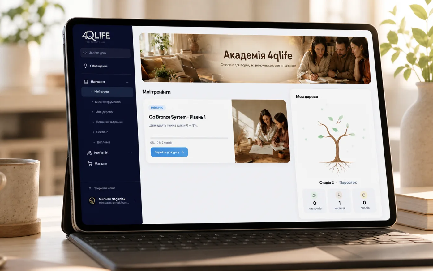 Макет платформи 4qLife з деревом прогресу